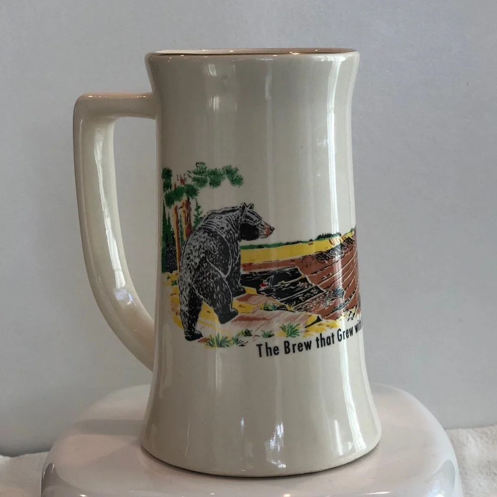 Vintage Schmidt Ceramic Beer Stein Mug in Cream with Red Logo - Picture 3 of 9